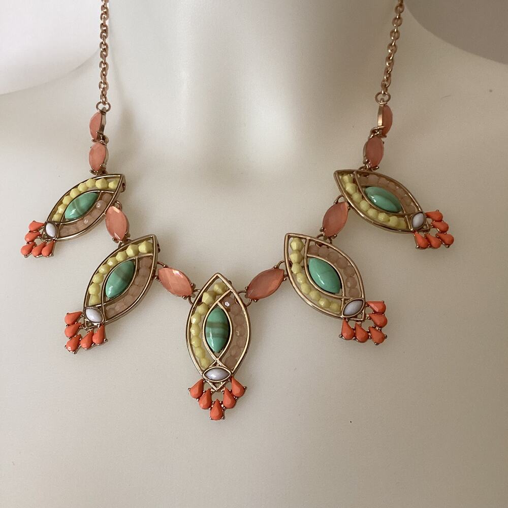 2108NWP 18" Stony Collection Goldtone Orange Purple Green Yellow Beaded Necklace